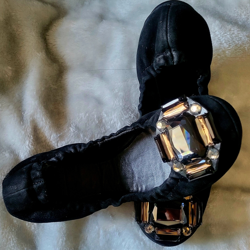 Tory Burch Black Flats with Gem Embellishments